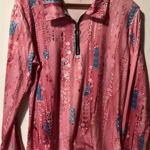 Pink Patterned Long-Sleeve Zip-Front Blouse